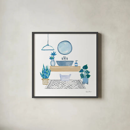 Relax I  by Farida Zaman. Shown in a sleek black glass frame for a contemporary gallery look. Available as an archival giclee rolled canvas, fine art paper, or poster print. SKU 62671a.