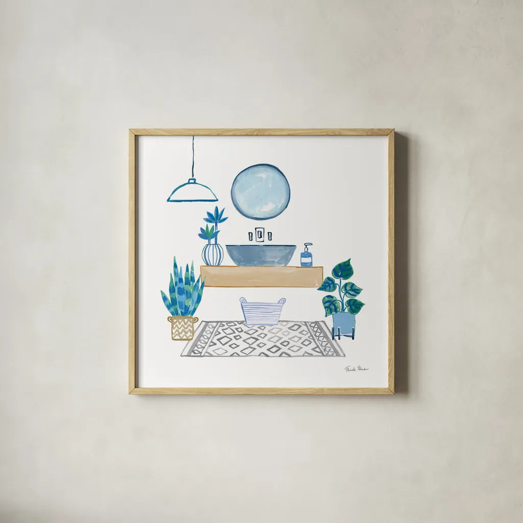 Relax I  by Farida Zaman. Shown in a natural wood glass frame for a timeless modern aesthetic. Available as an archival giclee rolled canvas, fine art paper, or poster print. SKU 62671a.