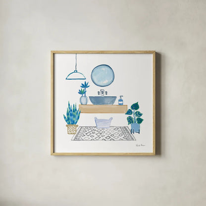 Relax I  by Farida Zaman. Shown in a natural wood glass frame for a timeless modern aesthetic. Available as an archival giclee rolled canvas, fine art paper, or poster print. SKU 62671a.