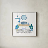 Relax I  by Farida Zaman. Shown in a crisp white glass frame for a clean and minimalist style. Available as an archival giclee rolled canvas, fine art paper, or poster print. SKU 62671a.