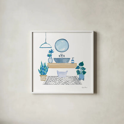 Relax I  by Farida Zaman. Shown in a crisp white glass frame for a clean and minimalist style. Available as an archival giclee rolled canvas, fine art paper, or poster print. SKU 62671a.