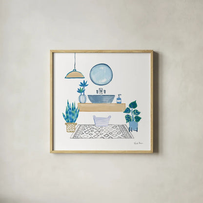 Relax I Tan by Farida Zaman. Shown in a natural wood glass frame for a timeless modern aesthetic. Available as an archival giclee rolled canvas, fine art paper, or poster print. SKU 64791a.
