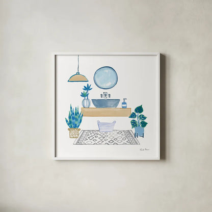 Relax I Tan by Farida Zaman. Shown in a crisp white glass frame for a clean and minimalist style. Available as an archival giclee rolled canvas, fine art paper, or poster print. SKU 64791a.
