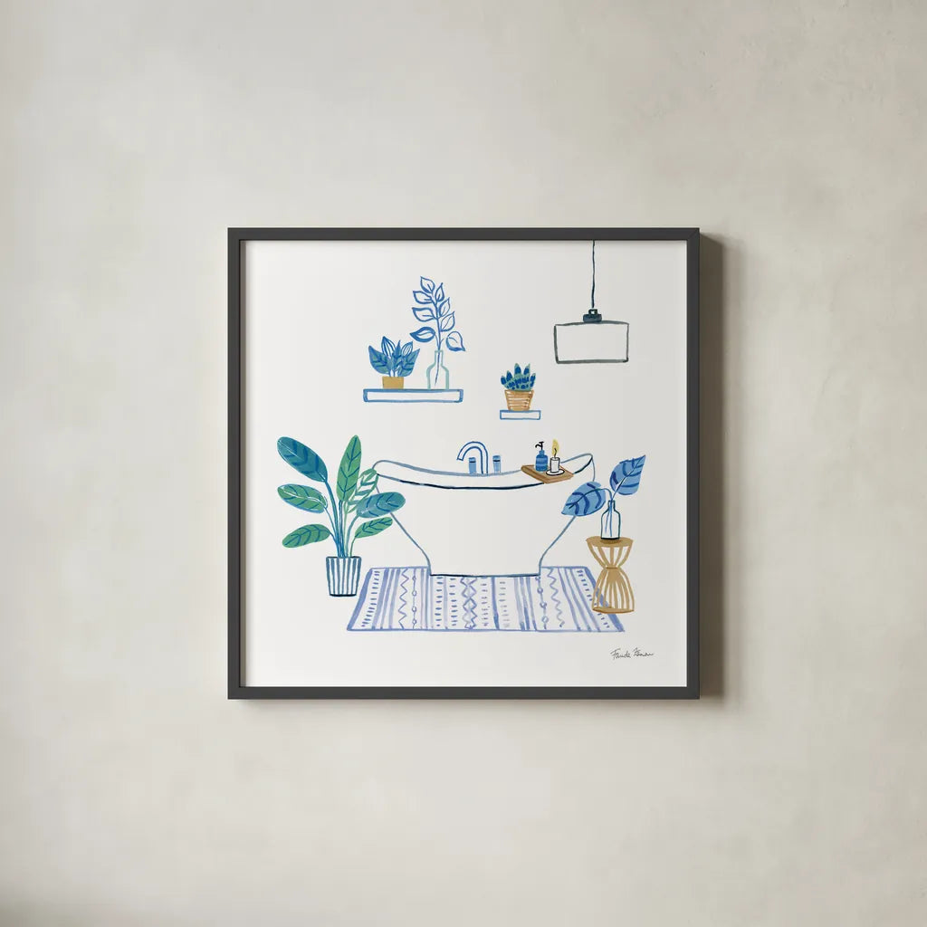 Relax II by Farida Zaman. Shown in a sleek black glass frame for a contemporary gallery look. Available as an archival giclee rolled canvas, fine art paper, or poster print. SKU 62672a.