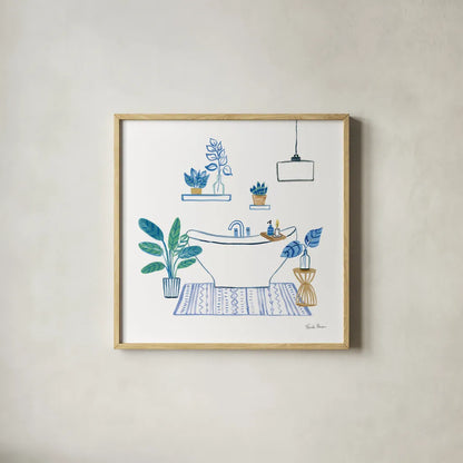 Relax II by Farida Zaman. Shown in a natural wood glass frame for a timeless modern aesthetic. Available as an archival giclee rolled canvas, fine art paper, or poster print. SKU 62672a.