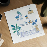 Relax II Tan by Farida Zaman. Shown as a detailed flat fine art print, highlighting archival giclee quality. Available as an archival giclee rolled canvas, fine art paper, or poster print. SKU 64792a.