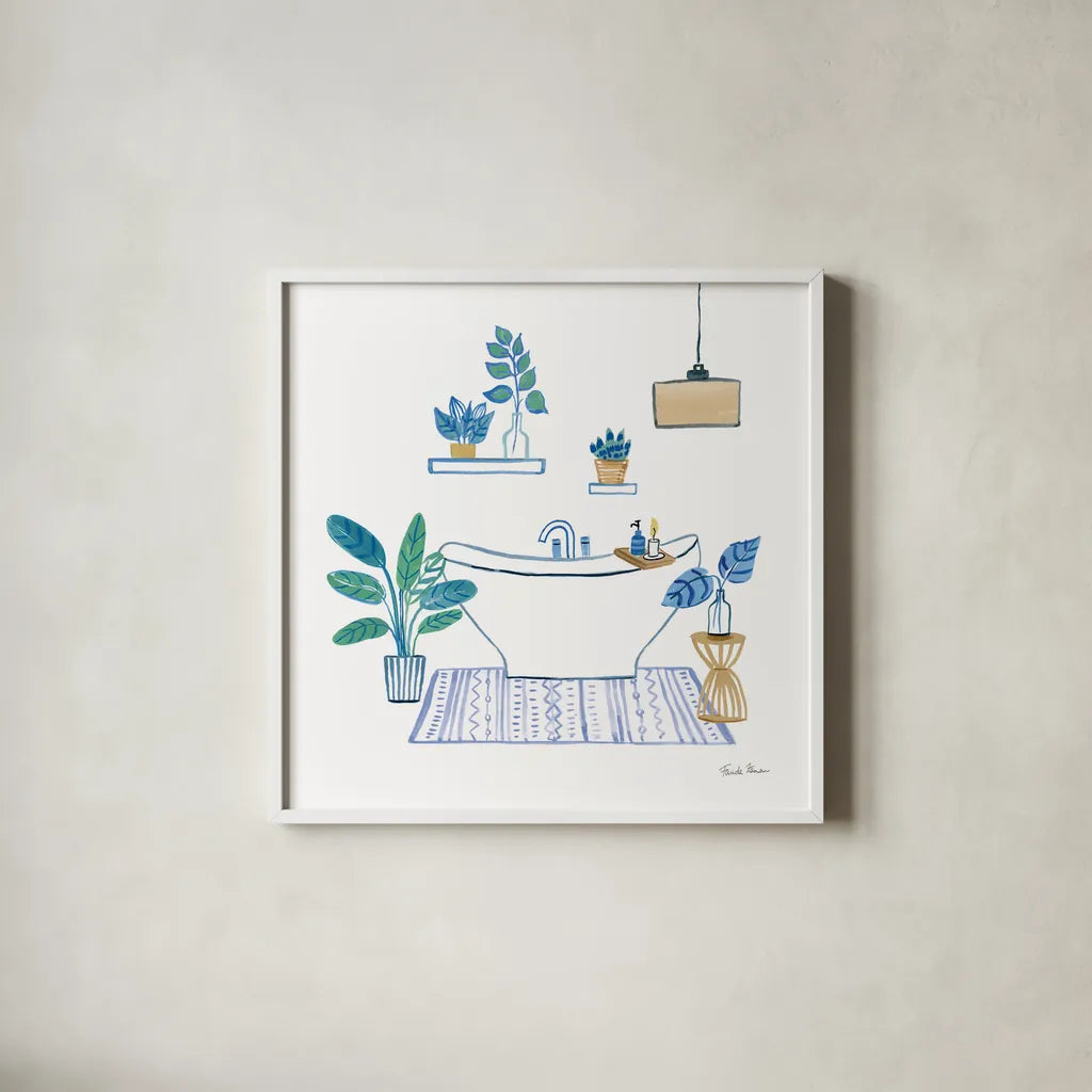 Relax II Tan by Farida Zaman. Shown in a crisp white glass frame for a clean and minimalist style. Available as an archival giclee rolled canvas, fine art paper, or poster print. SKU 64792a.
