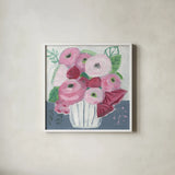 Romance Bouquet by Farida Zaman. Shown in a crisp white glass frame for a clean and minimalist style. Available as an archival giclee rolled canvas, fine art paper, or poster print. SKU 96320a.