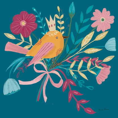 Royal Birds II Blue by Farida Zaman. SKU 68974a. Archival Giclee Fine art print for wall decor.