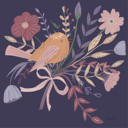 Royal Birds II Purple by Farida Zaman. SKU 71471a. Archival Giclee Fine art print for wall decor.