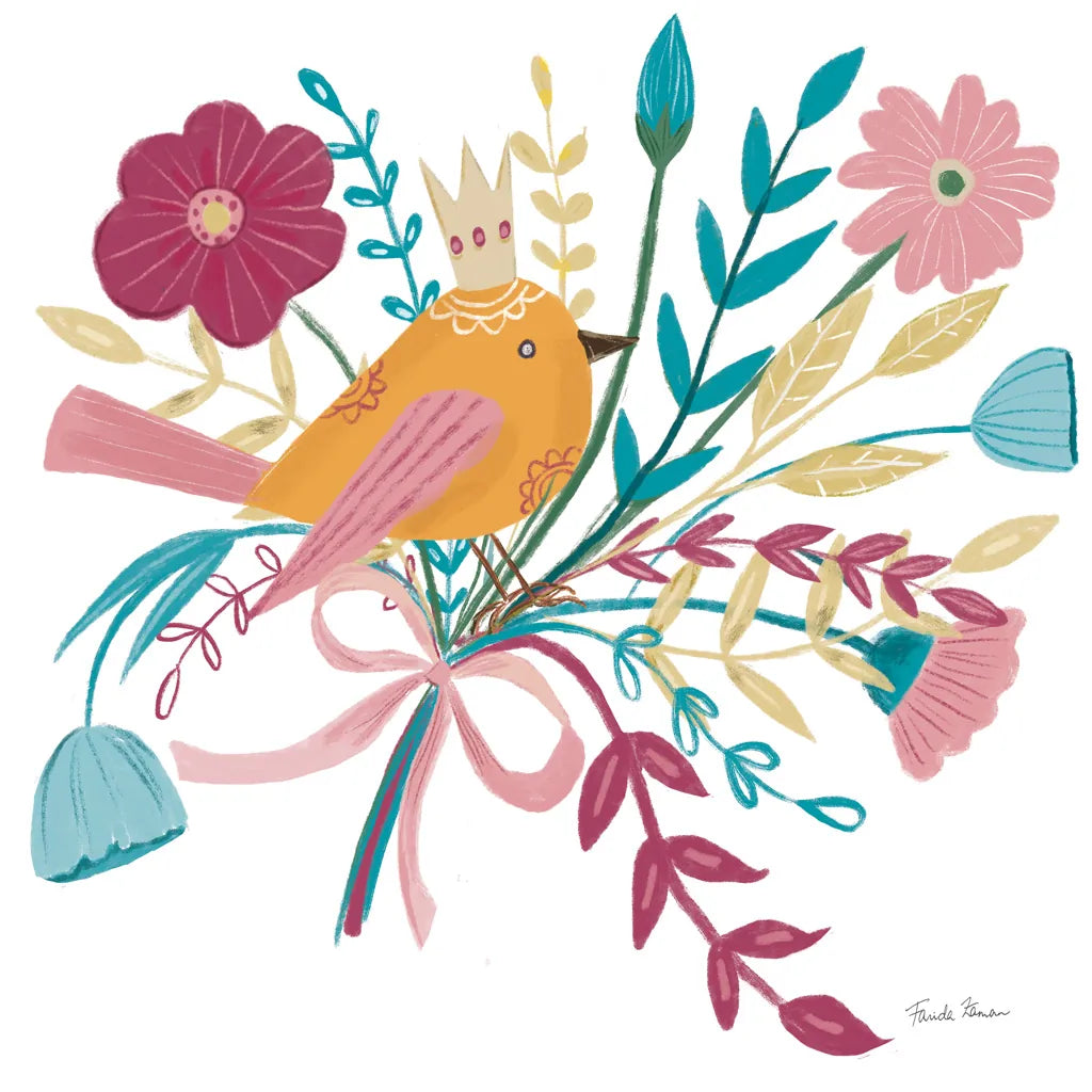 Royal Birds II White by Farida Zaman. SKU 68979a. Archival Giclee Fine art print for wall decor.