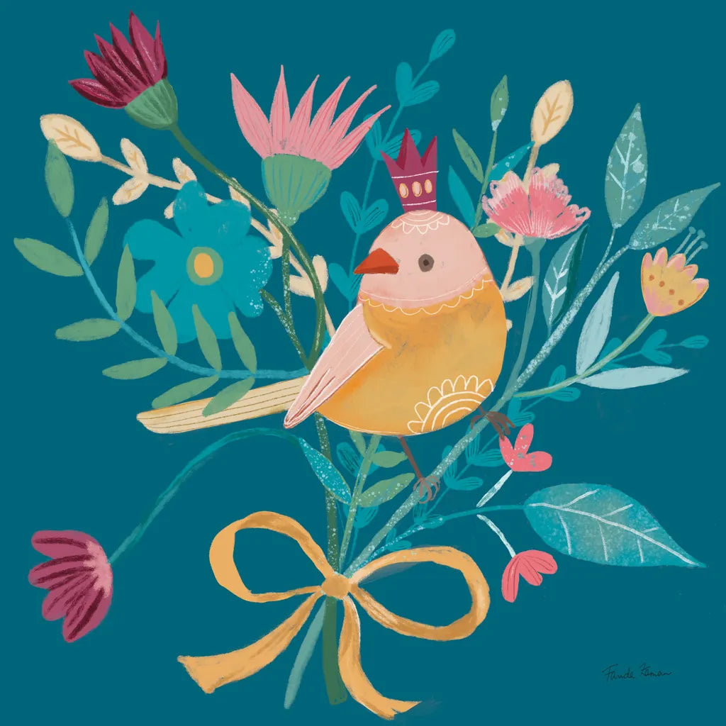 Royal Birds III Blue by Farida Zaman. SKU 68975a. Archival Giclee Fine art print for wall decor.