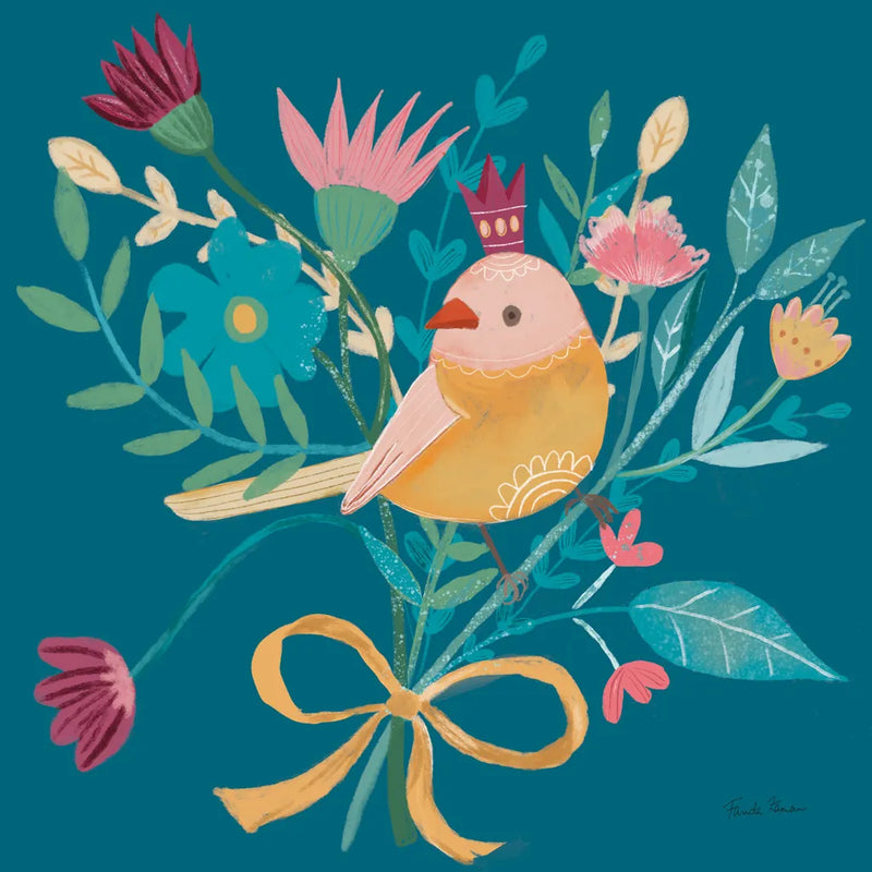 Royal Birds III Blue by Farida Zaman. SKU 68975a. Archival Giclee Fine art print for wall decor.