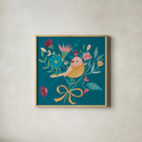 Royal Birds III Blue by Farida Zaman. Shown in a natural wood glass frame for a timeless modern aesthetic. Available as an archival giclee rolled canvas, fine art paper, or poster print. SKU 68975a.