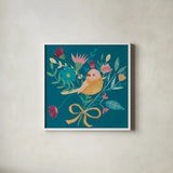Royal Birds III Blue by Farida Zaman. Shown in a crisp white glass frame for a clean and minimalist style. Available as an archival giclee rolled canvas, fine art paper, or poster print. SKU 68975a.