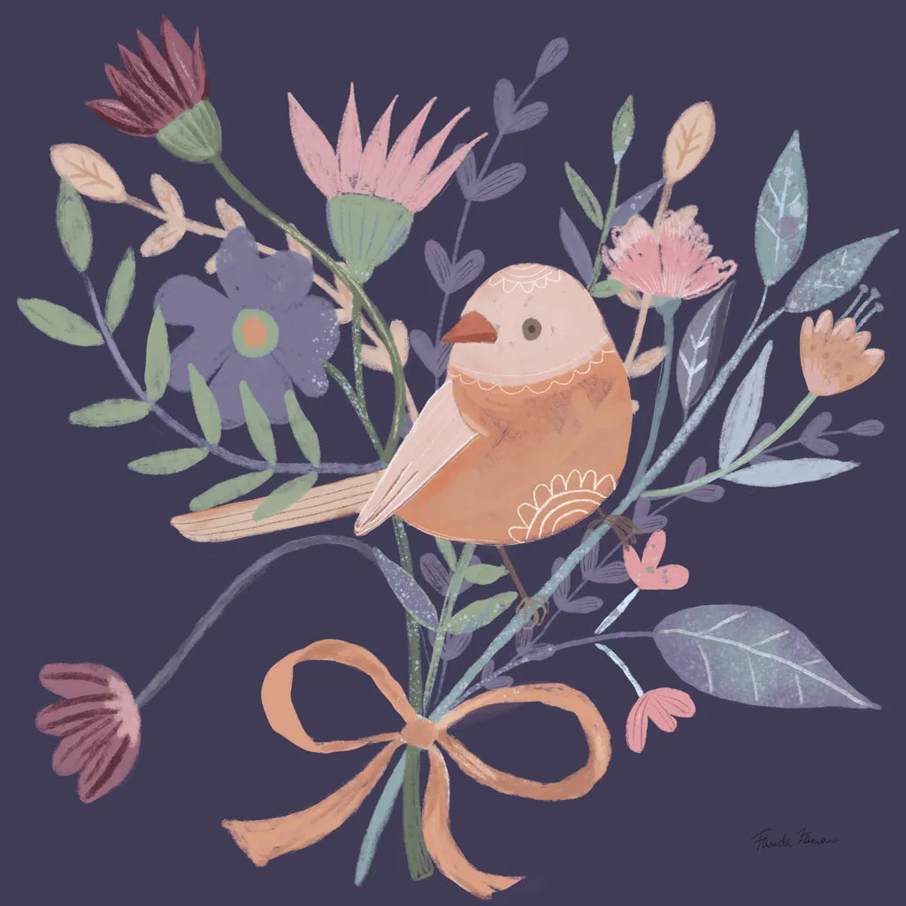 Royal Birds III Purple by Farida Zaman. SKU 71472a. Archival Giclee Fine art print for wall decor.