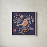 Royal Birds III Purple by Farida Zaman. Shown in a crisp white glass frame for a clean and minimalist style. Available as an archival giclee rolled canvas, fine art paper, or poster print. SKU 71472a.
