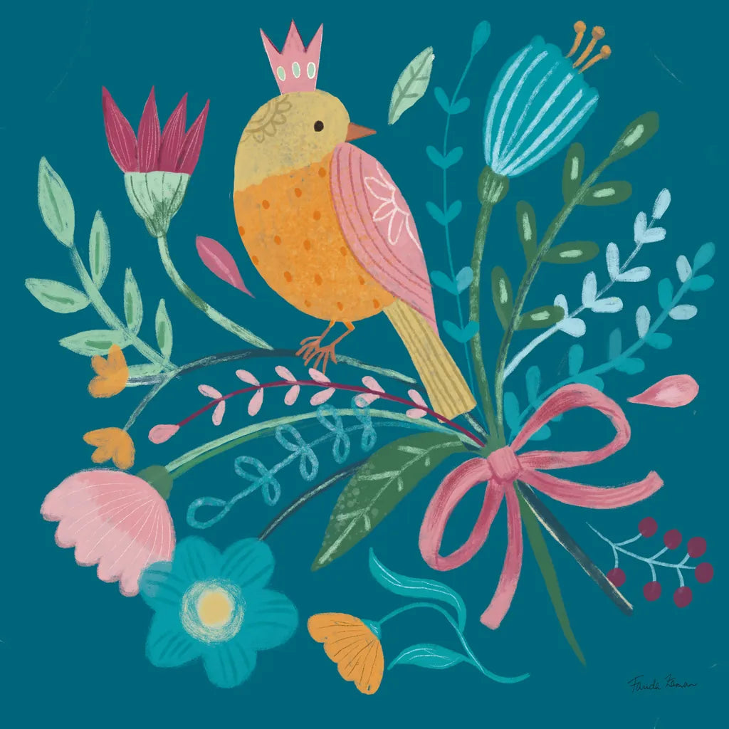 Royal Birds IV Blue by Farida Zaman. SKU 68976a. Archival Giclee Fine art print for wall decor.