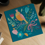 Royal Birds IV Blue by Farida Zaman. Shown as a detailed flat fine art print, highlighting archival giclee quality. Available as an archival giclee rolled canvas, fine art paper, or poster print. SKU 68976a.