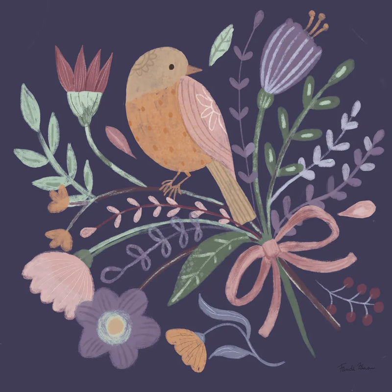Royal Birds IV Purple by Farida Zaman. SKU 71473a. Archival Giclee Fine art print for wall decor.