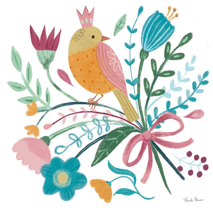 Royal Birds IV White by Farida Zaman. SKU 68981a. Archival Giclee Fine art print for wall decor.