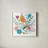 Royal Birds IV White by Farida Zaman. Shown in a crisp white glass frame for a clean and minimalist style. Available as an archival giclee rolled canvas, fine art paper, or poster print. SKU 68981a.