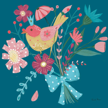 Royal Birds V Blue by Farida Zaman. SKU 68977a. Archival Giclee Fine art print for wall decor.