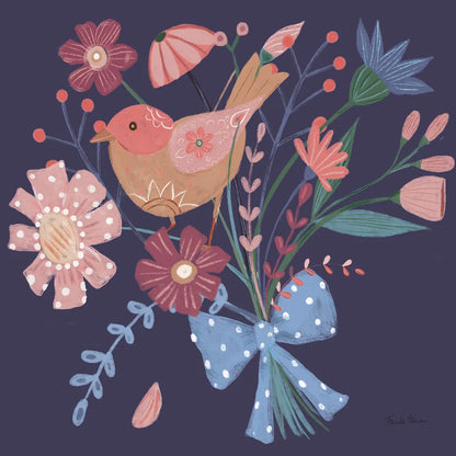 Royal Birds V Purple by Farida Zaman. SKU 71474a. Archival Giclee Fine art print for wall decor.