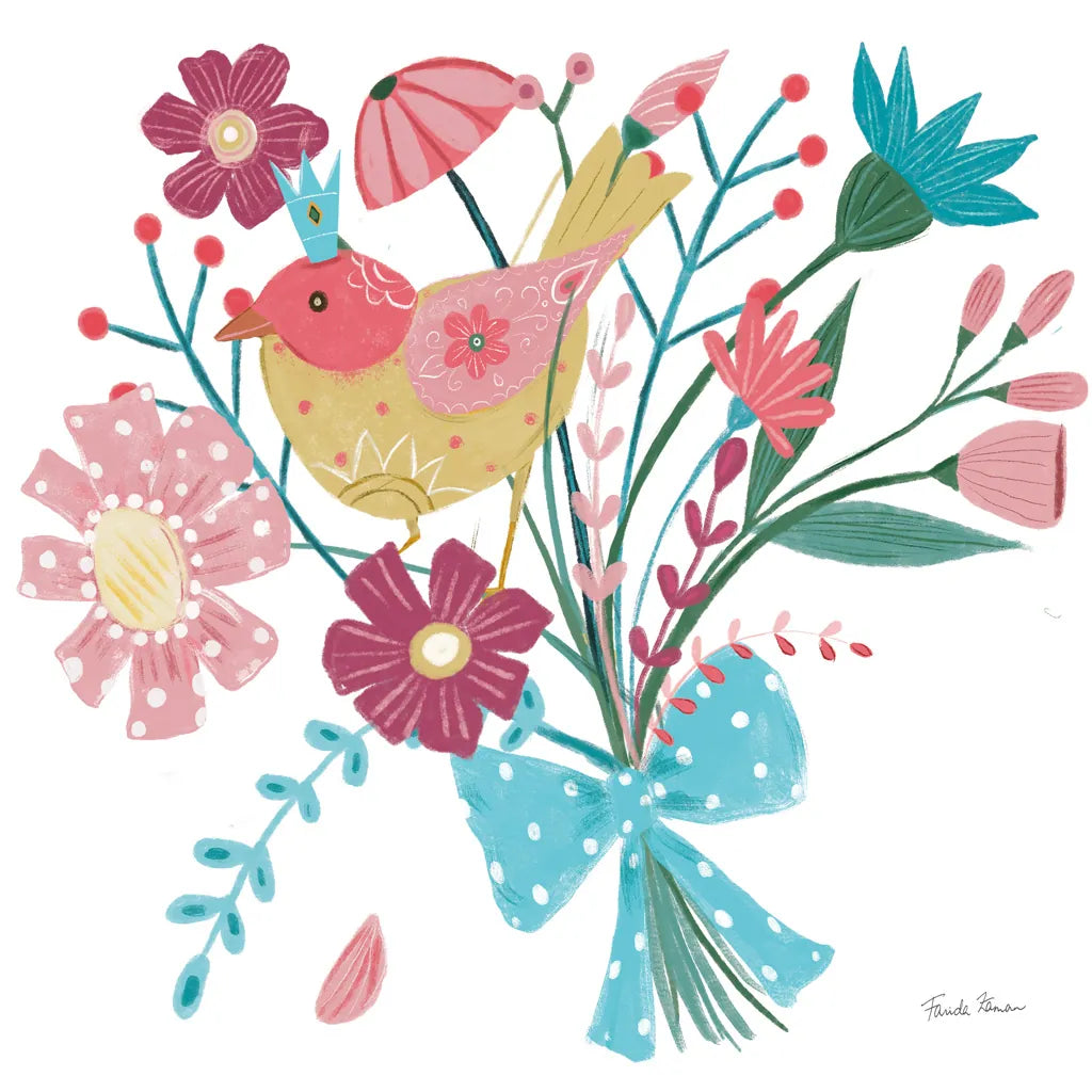 Royal Birds V White by Farida Zaman. SKU 68982a. Archival Giclee Fine art print for wall decor.