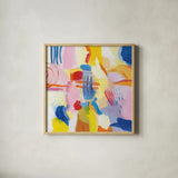 Salsa by Farida Zaman. Shown in a natural wood glass frame for a timeless modern aesthetic. Available as an archival giclee rolled canvas, fine art paper, or poster print. SKU 98748a.