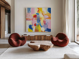 Salsa by Farida Zaman. Shown as extra-large giant wall art in a modern living room. Available as an archival giclee rolled canvas, fine art paper, or poster print. SKU 98748a.