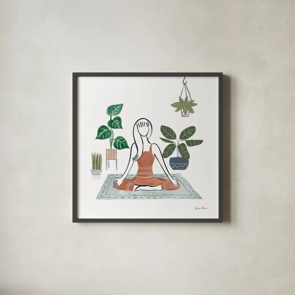 Self Care II by Farida Zaman. Shown in a sleek black glass frame for a contemporary gallery look. Available as an archival giclee rolled canvas, fine art paper, or poster print. SKU 63743a.