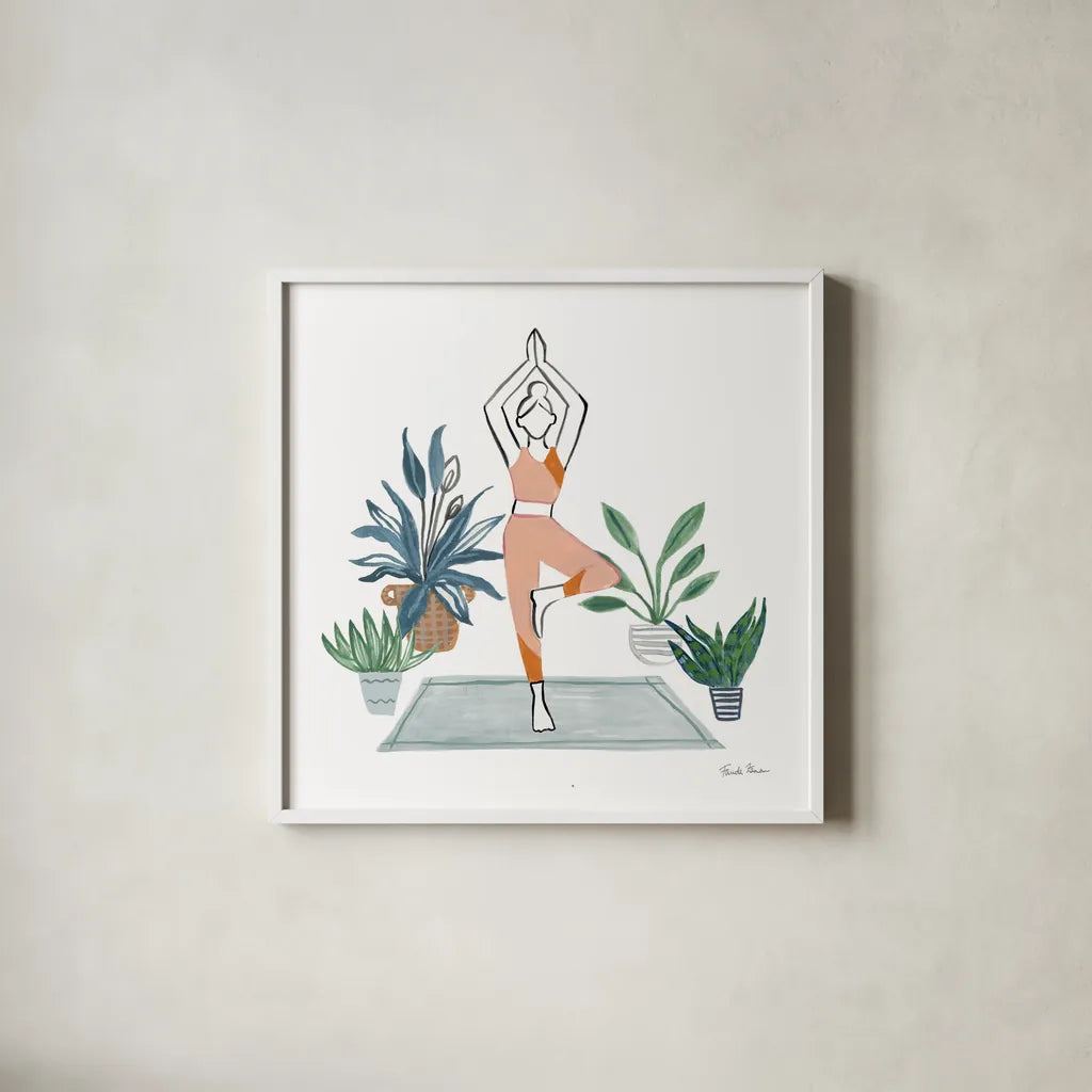 Self Care III by Farida Zaman. Shown in a crisp white glass frame for a clean and minimalist style. Available as an archival giclee rolled canvas, fine art paper, or poster print. SKU 63744a.