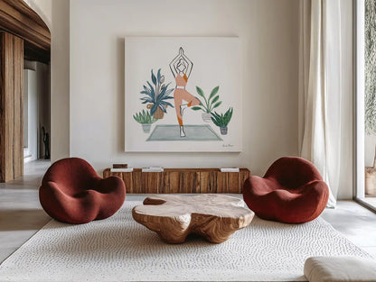Self Care III by Farida Zaman. Shown as extra-large giant wall art in a modern living room. Available as an archival giclee rolled canvas, fine art paper, or poster print. SKU 63744a.