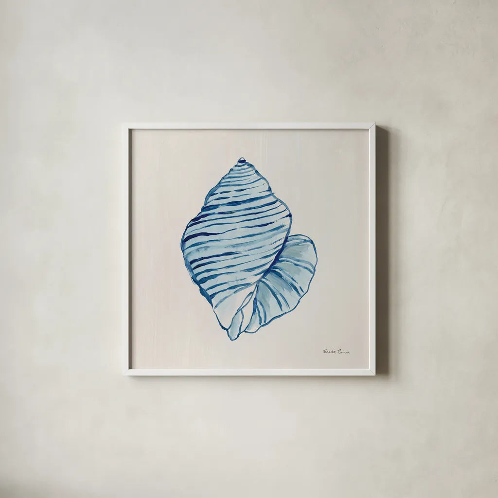 Simple Shore II by Farida Zaman. Shown in a crisp white glass frame for a clean and minimalist style. Available as an archival giclee rolled canvas, fine art paper, or poster print. SKU 99250a.