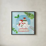 Snow Globe Animals II by Farida Zaman. Shown in a sleek black glass frame for a contemporary gallery look. Available as an archival giclee rolled canvas, fine art paper, or poster print. SKU 42226a.