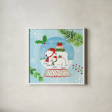 Snow Globe Animals II by Farida Zaman. Shown in a crisp white glass frame for a clean and minimalist style. Available as an archival giclee rolled canvas, fine art paper, or poster print. SKU 42226a.