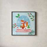 Snow Globe Animals III by Farida Zaman. Shown in a sleek black glass frame for a contemporary gallery look. Available as an archival giclee rolled canvas, fine art paper, or poster print. SKU 42227a.