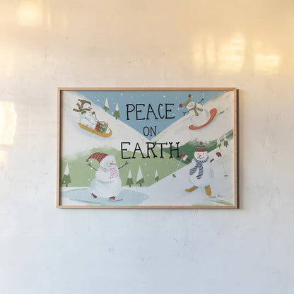 Snowman Snowday I by Farida Zaman. shown as a paper print in a natural frame. Available as a archival giclee rolled canvas, fine art paper, or poster print. SKU 73376i.