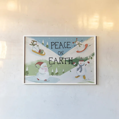 Snowman Snowday I by Farida Zaman. shown as a paper print in a white frame. Available as a archival giclee rolled canvas, fine art paper, or poster print. SKU 73376i.