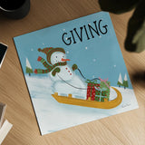 Snowman Snowday II by Farida Zaman. Shown as a detailed flat fine art print, highlighting archival giclee quality. Available as an archival giclee rolled canvas, fine art paper, or poster print. SKU 73377a.
