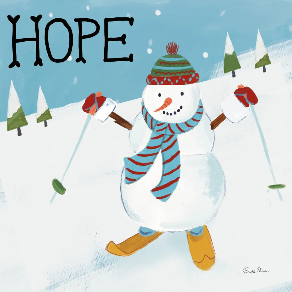 Snowman Snowday V by Farida Zaman. SKU 73380a. Archival Giclee Fine art print for wall decor.