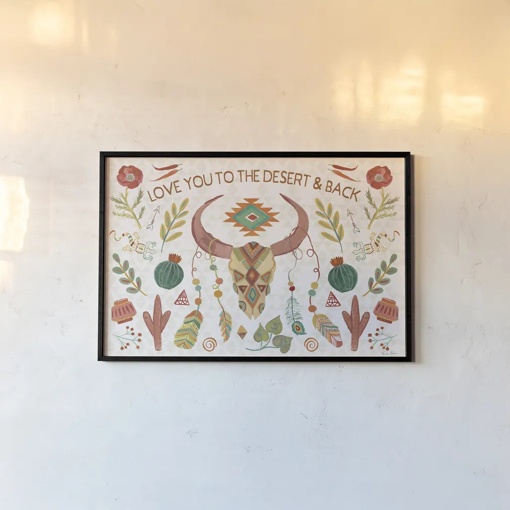 Southwest Vibes I by Farida Zaman. shown as a paper print in a black flame. Available as a archival giclee rolled canvas, fine art paper, or poster print. SKU 64511i.