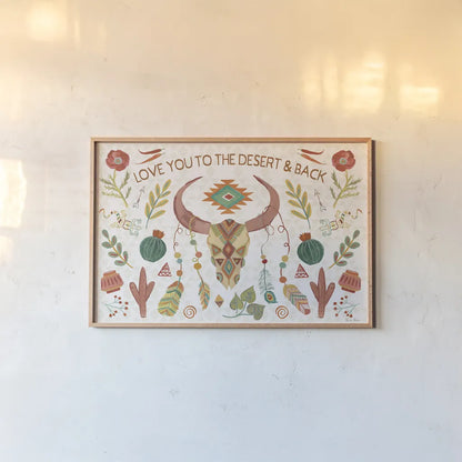 Southwest Vibes I by Farida Zaman. shown as a paper print in a natural frame. Available as a archival giclee rolled canvas, fine art paper, or poster print. SKU 64511i.