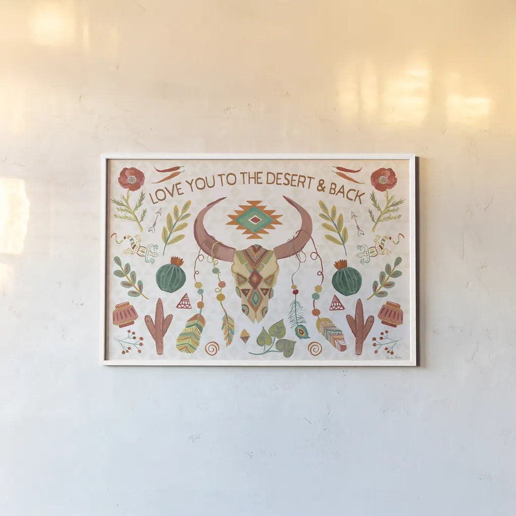 Southwest Vibes I by Farida Zaman. shown as a paper print in a white frame. Available as a archival giclee rolled canvas, fine art paper, or poster print. SKU 64511i.