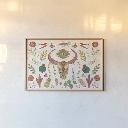 Southwest Vibes I No Words by Farida Zaman. shown as a paper print in a natural frame. Available as a archival giclee rolled canvas, fine art paper, or poster print. SKU 68756i.