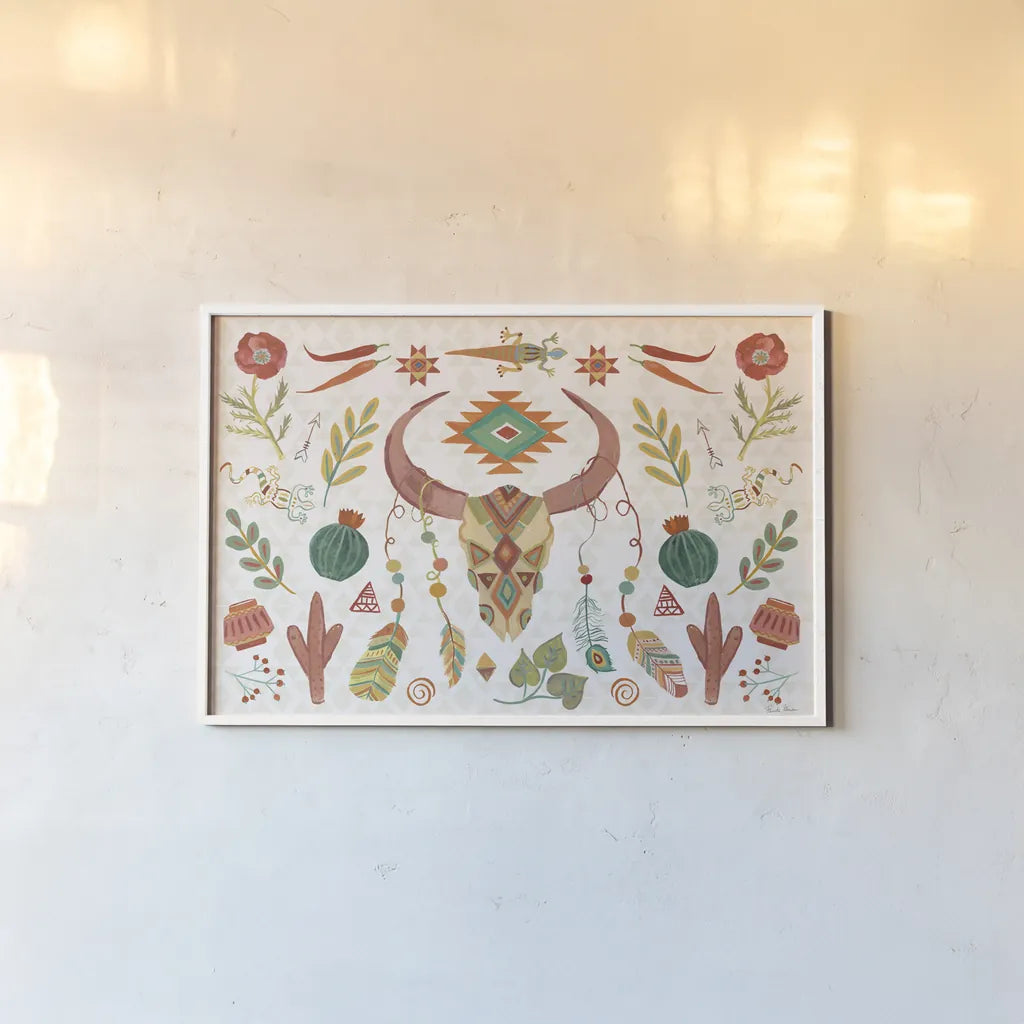 Southwest Vibes I No Words by Farida Zaman. shown as a paper print in a white frame. Available as a archival giclee rolled canvas, fine art paper, or poster print. SKU 68756i.