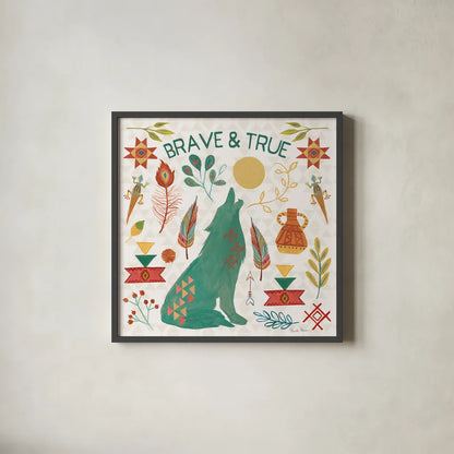 Southwest Vibes II by Farida Zaman. Shown in a sleek black glass frame for a contemporary gallery look. Available as an archival giclee rolled canvas, fine art paper, or poster print. SKU 64512a.