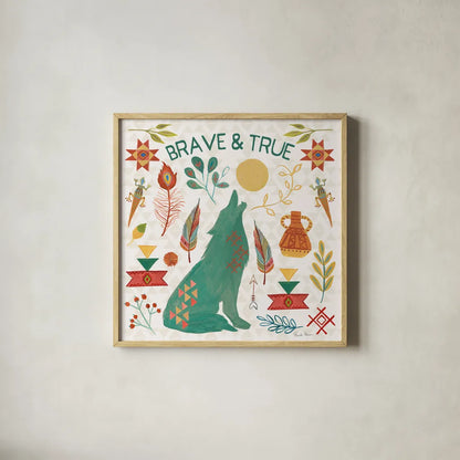 Southwest Vibes II by Farida Zaman. Shown in a natural wood glass frame for a timeless modern aesthetic. Available as an archival giclee rolled canvas, fine art paper, or poster print. SKU 64512a.