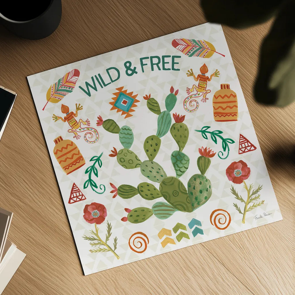 Southwest Vibes III by Farida Zaman. Shown as a detailed flat fine art print, highlighting archival giclee quality. Available as an archival giclee rolled canvas, fine art paper, or poster print. SKU 64513a.